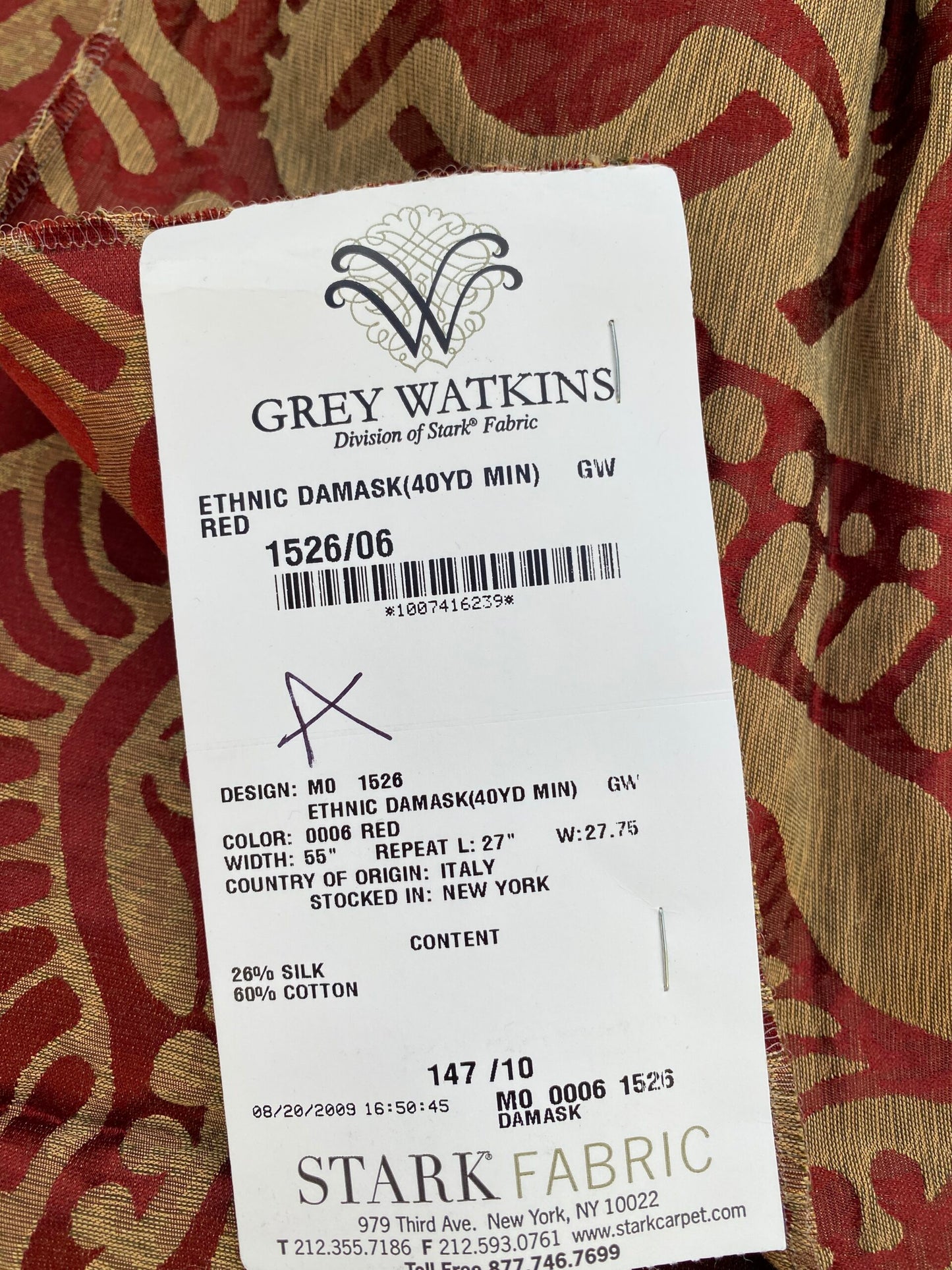 41 Berkbox72 Scalamandre Grey Watkins Square Silk Ethnic Damask Red MSRP USD 706/Y