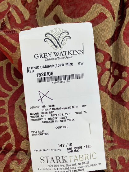 41 Berkbox72 Scalamandre Grey Watkins Square Silk Ethnic Damask Red MSRP USD 706/Y