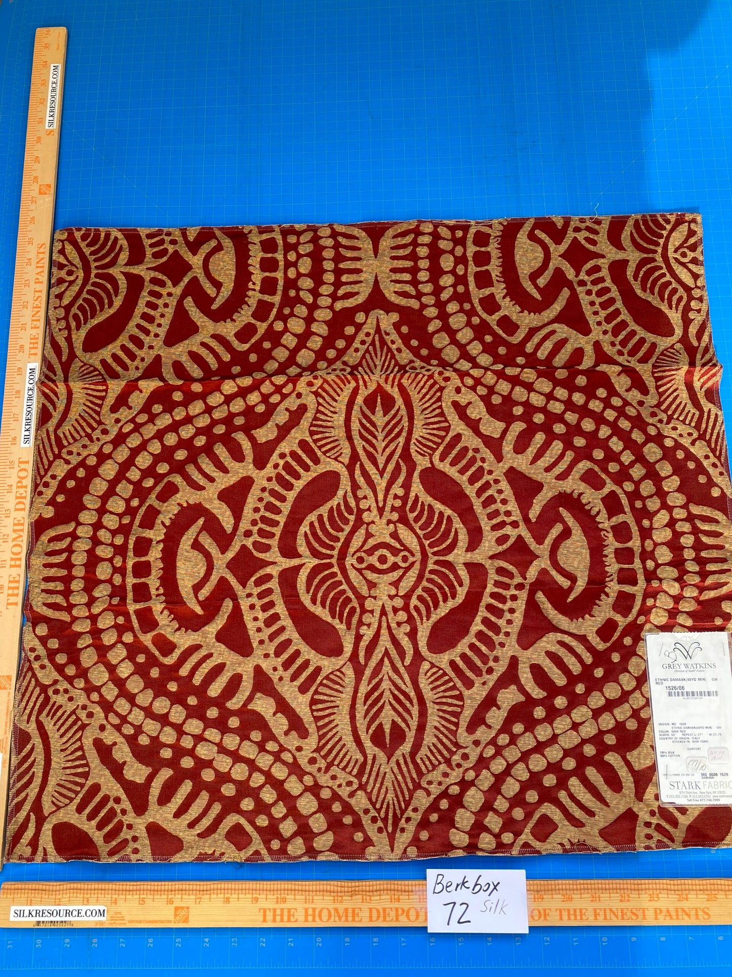 42 Berkbox72 Scalamandre Grey Watkins Square Silk Ethnic Damask Red MSRP USD 706/Y