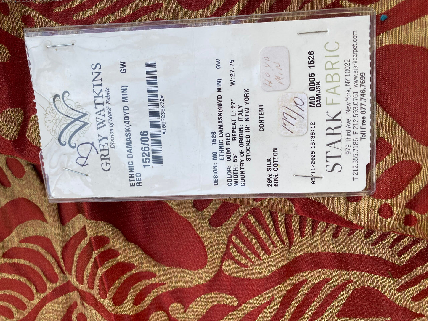 42 Berkbox72 Scalamandre Grey Watkins Square Silk Ethnic Damask Red MSRP USD 706/Y