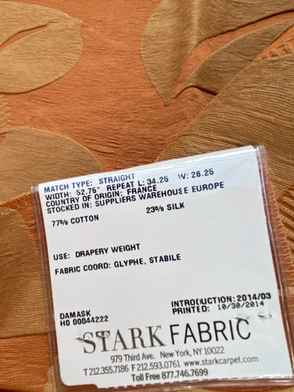 44 Berkbox72 Scalamandre Lelievre Paris Phylum Papaye Damask Leaves Orange MSRP USD 700+/Y