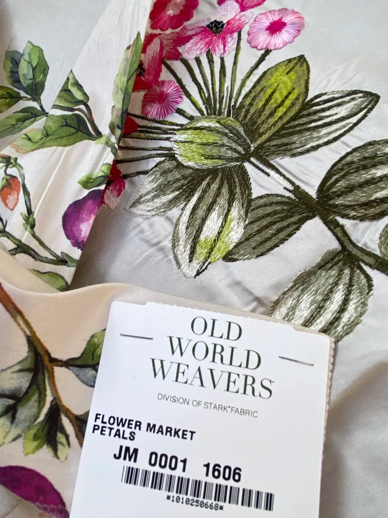 45 Berkbox72 Scalamandre Square Silk Flower Market Petals Floral Print Embroidery Pink Red Purple Green 1yd x 27" MSRP USD 512/y