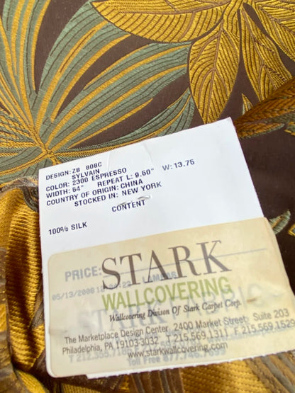 46 Berkbox72 Scalamandre Old World Weavers Square Silk  Sylvain Espresso Dark Brown Damask Tropical Foliage Monstera MSRP USD 300+/Y Piece A