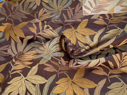 46 Berkbox72 Scalamandre Old World Weavers Square Silk  Sylvain Espresso Dark Brown Damask Tropical Foliage Monstera MSRP USD 300+/Y Piece A