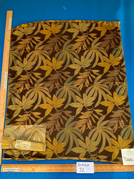 47 Berkbox72 Scalamandre Old World Weavers Square Silk  Sylvain Espresso Dark Brown Damask Tropical Foliage Monstera MSRP USD 300+/Y Piece B
