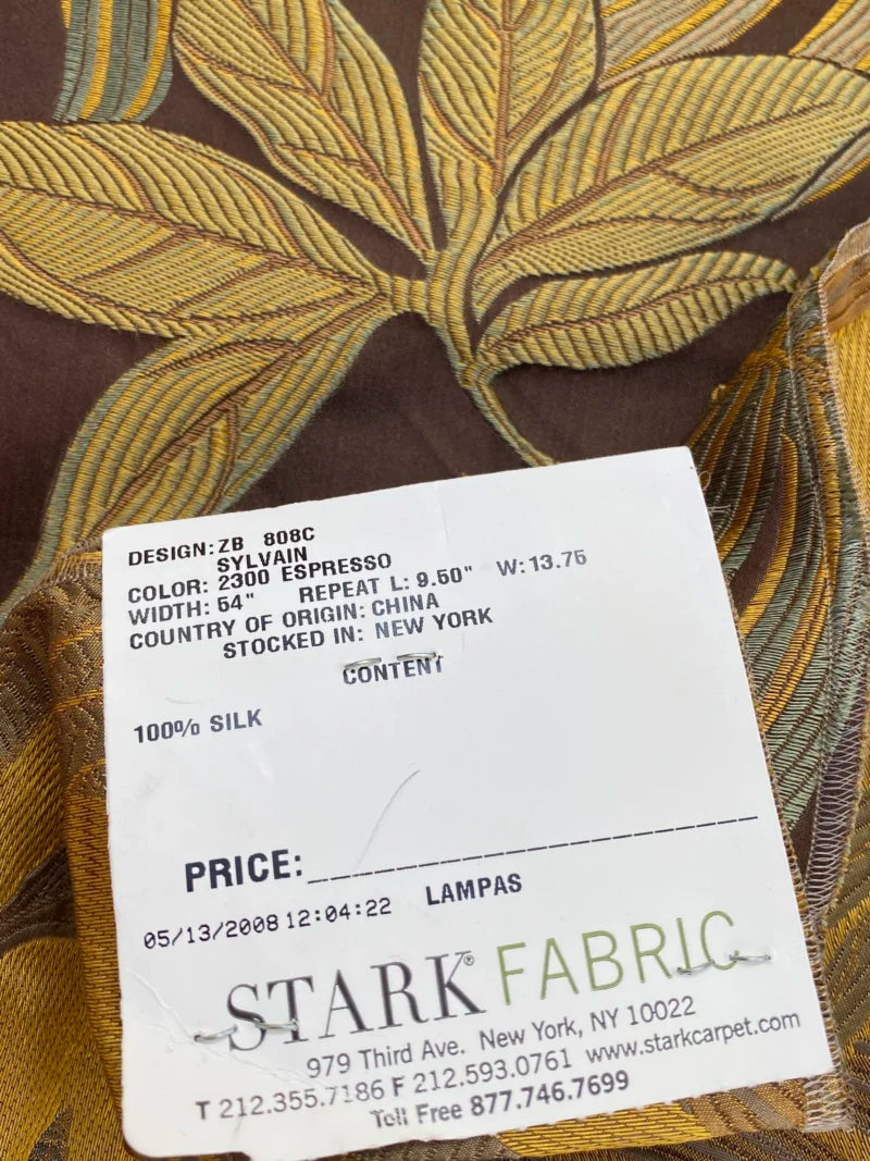 47 Berkbox72 Scalamandre Old World Weavers Square Silk  Sylvain Espresso Dark Brown Damask Tropical Foliage Monstera MSRP USD 300+/Y Piece B
