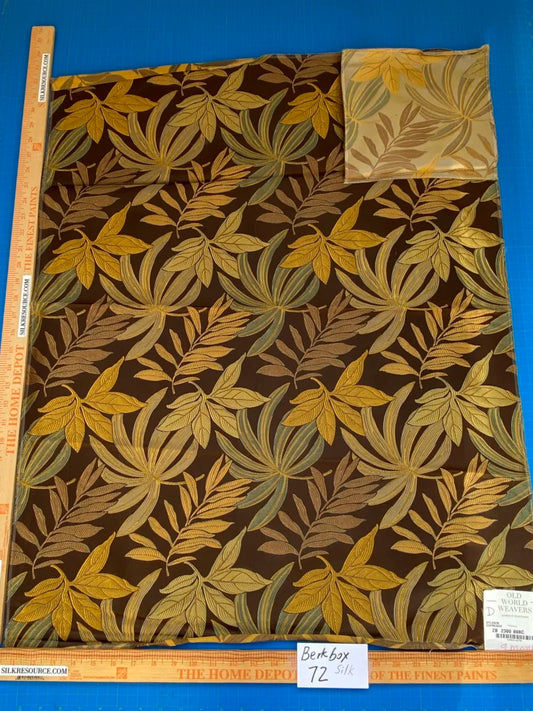 49 Berkbox72 Scalamandre Old World Weavers Square Silk  Sylvain Espresso Dark Brown Damask Tropical Foliage Monstera MSRP USD 300+/Y Piece D