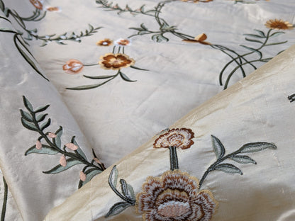 Scalamandre Chahna in Day Lily Orange Silk Embroidery Light Gold Orange daisy Rose Vine &amp; Flower MSRP USD344/y