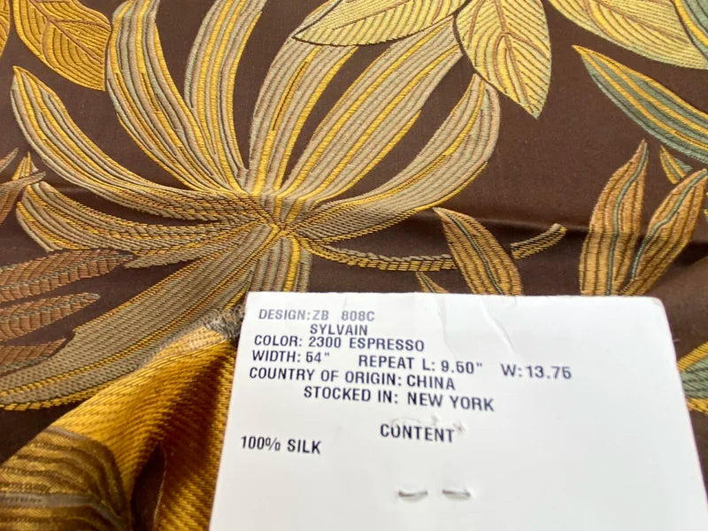 49 Berkbox72 Scalamandre Old World Weavers Square Silk  Sylvain Espresso Dark Brown Damask Tropical Foliage Monstera MSRP USD 300+/Y Piece D