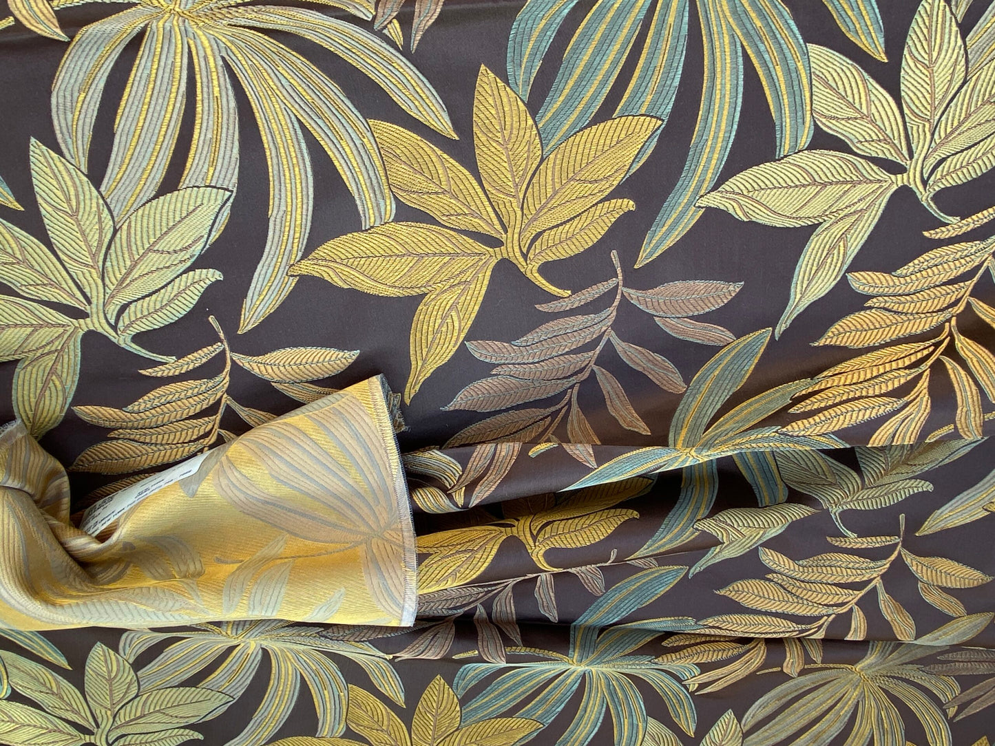 49 Berkbox72 Scalamandre Old World Weavers Square Silk  Sylvain Espresso Dark Brown Damask Tropical Foliage Monstera MSRP USD 300+/Y Piece D