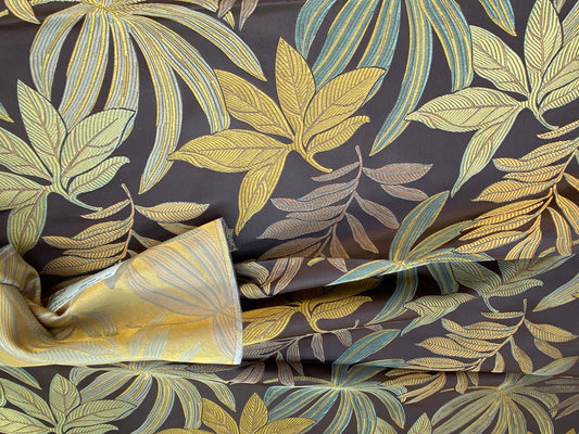 49 Berkbox72 Scalamandre Old World Weavers Square Silk  Sylvain Espresso Dark Brown Damask Tropical Foliage Monstera MSRP USD 300+/Y Piece D