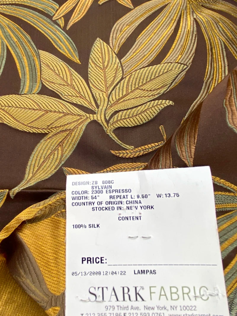 50 Berkbox72 Scalamandre Old World Weavers Square Silk  Sylvain Espresso Dark Brown Damask Tropical Foliage Monstera MSRP USD 300+/Y Piece E