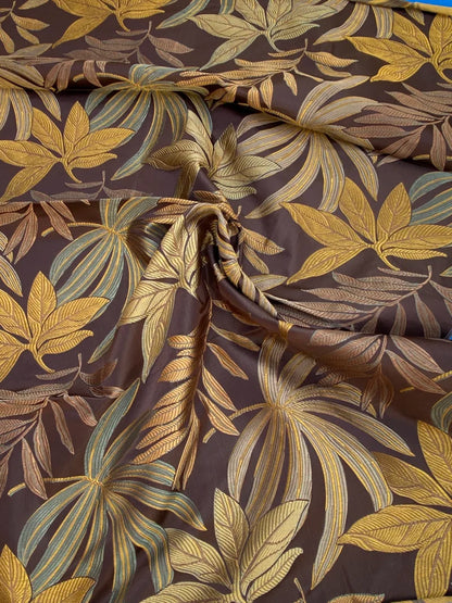 50 Berkbox72 Scalamandre Old World Weavers Square Silk  Sylvain Espresso Dark Brown Damask Tropical Foliage Monstera MSRP USD 300+/Y Piece E