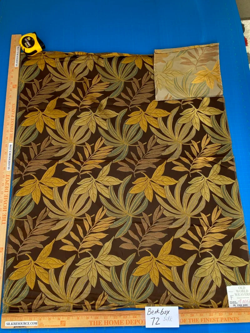 51 Berkbox72 Scalamandre Old World Weavers Square Silk  Sylvain Espresso Dark Brown Damask Tropical Foliage Monstera MSRP USD 300+/Y Piece F