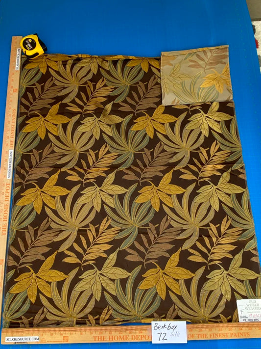 51 Berkbox72 Scalamandre Old World Weavers Square Silk  Sylvain Espresso Dark Brown Damask Tropical Foliage Monstera MSRP USD 300+/Y Piece F