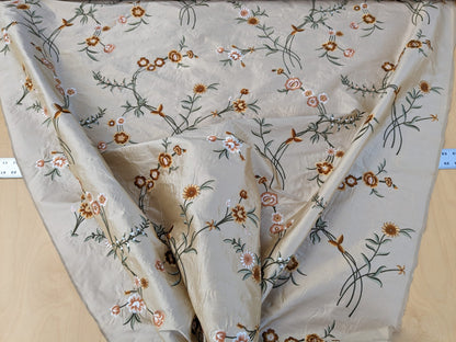 Scalamandre Chahna in Day Lily Orange Silk Embroidery Light Gold Orange daisy Rose Vine &amp; Flower MSRP USD344/y