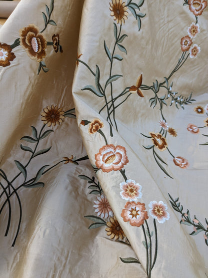 Scalamandre Chahna in Day Lily Orange Silk Embroidery Light Gold Orange daisy Rose Vine &amp; Flower MSRP USD344/y