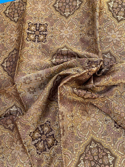 59 Berkbox72 Scalamandre Square Silk Old World Weavers Shantay Bullion Brown Medallion MSRP $300+/y