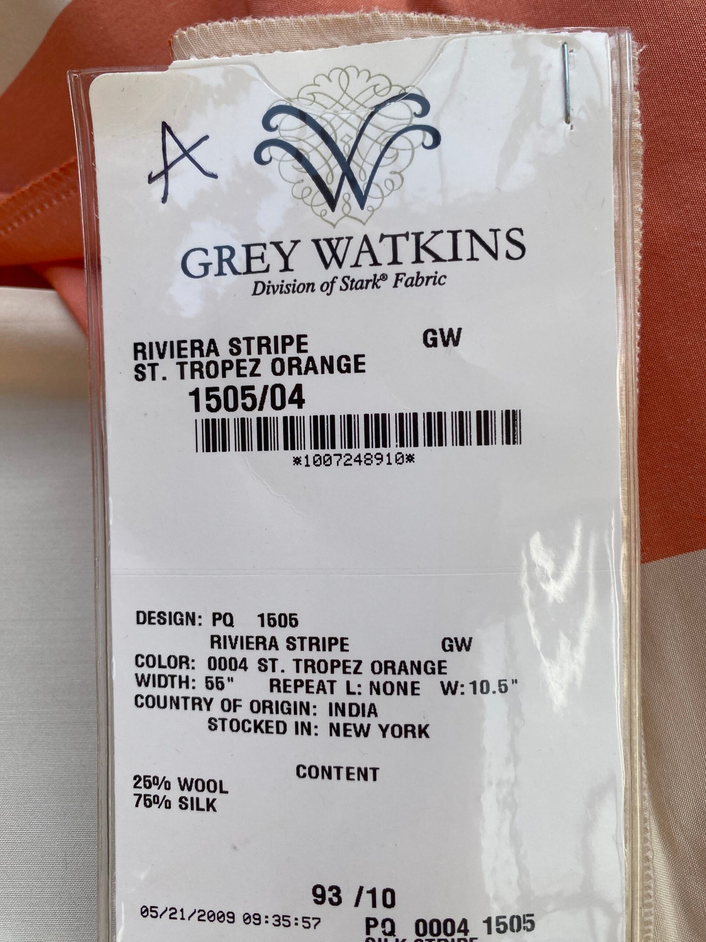 1 Berkbox71 Scalamandre Square 24x26" Silk Wool Grey Watkins Riviera Stripe St. Tropez Orange Beige / Natural MSRP USD300+/y