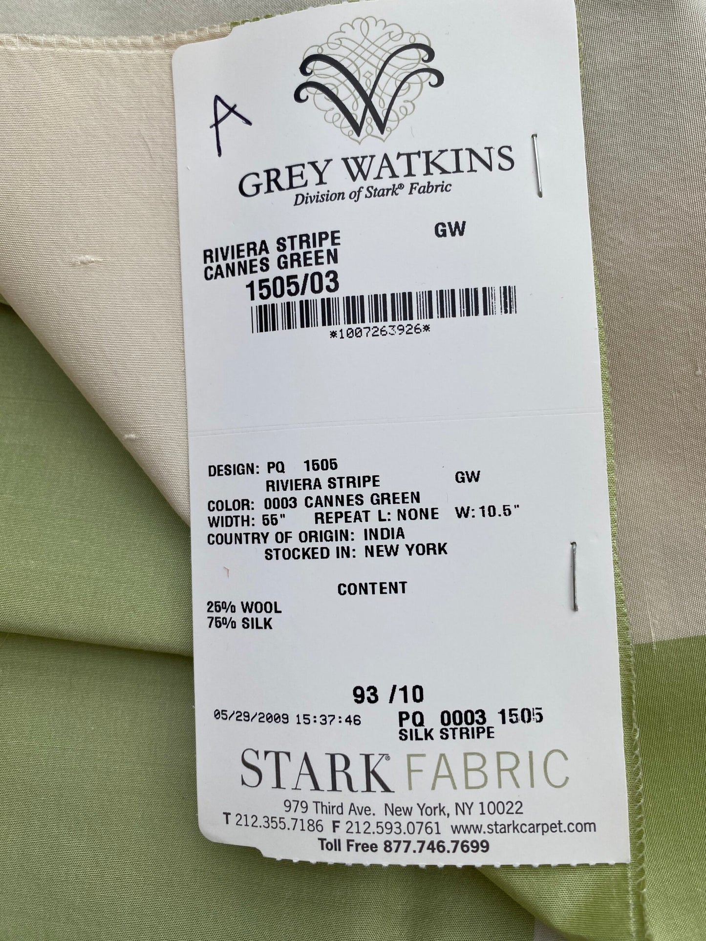 2 Berkbox71 Scalamandre Square Silk Grey Watkins Riviera Stripe Cannez Green White MSRP USD300+/y