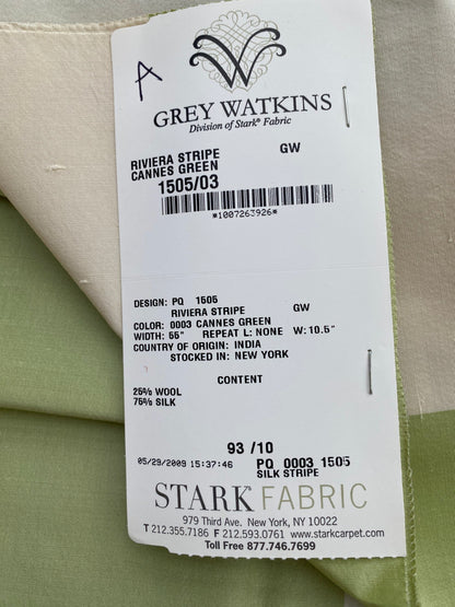 2 Berkbox71 Scalamandre Square Silk Grey Watkins Riviera Stripe Cannez Green White MSRP USD300+/y