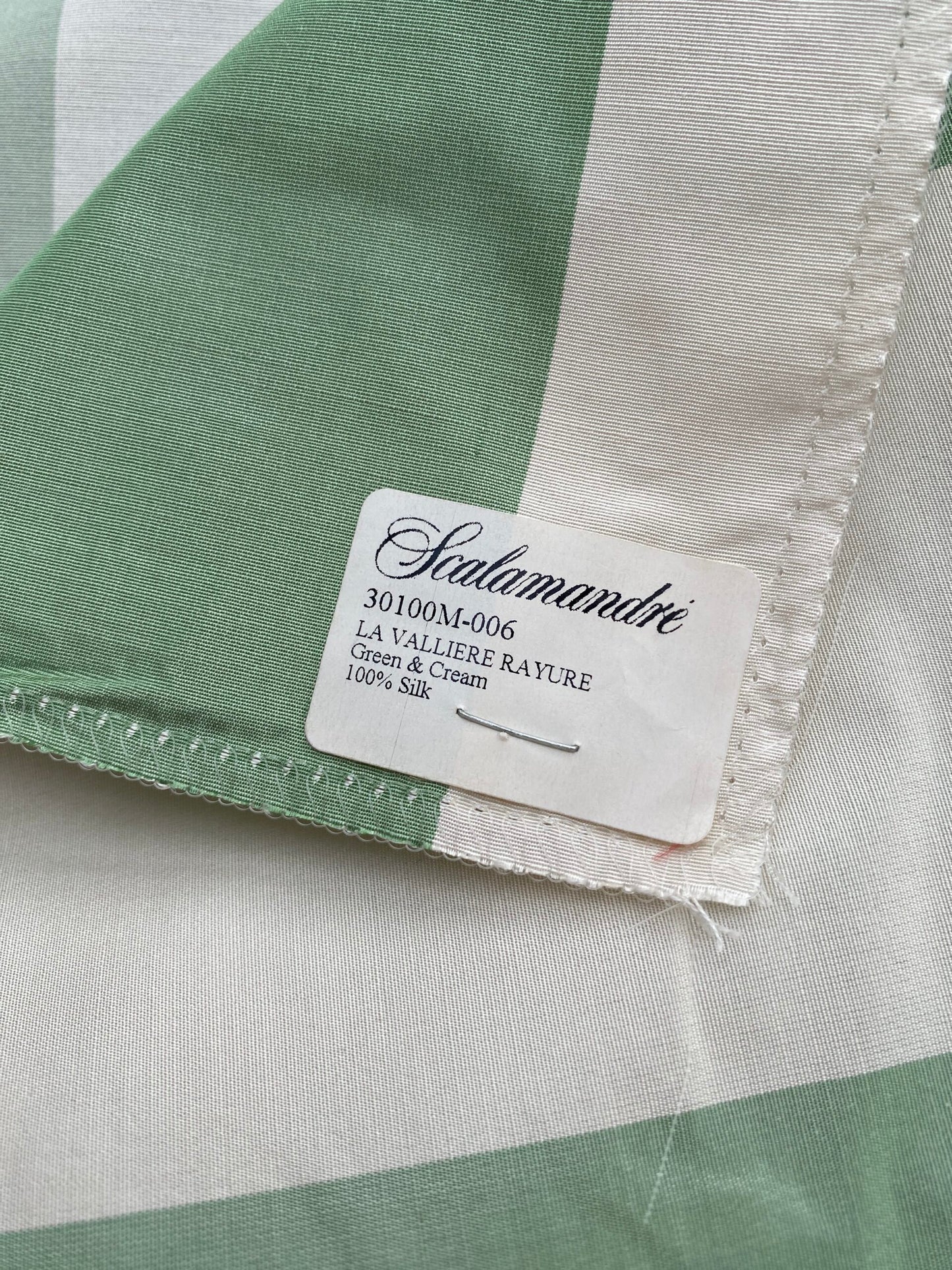 5 Berkbox71 Scalamandre Square Silk La Valliere Rayure Green and Cream Stripe MSRP USD348/y