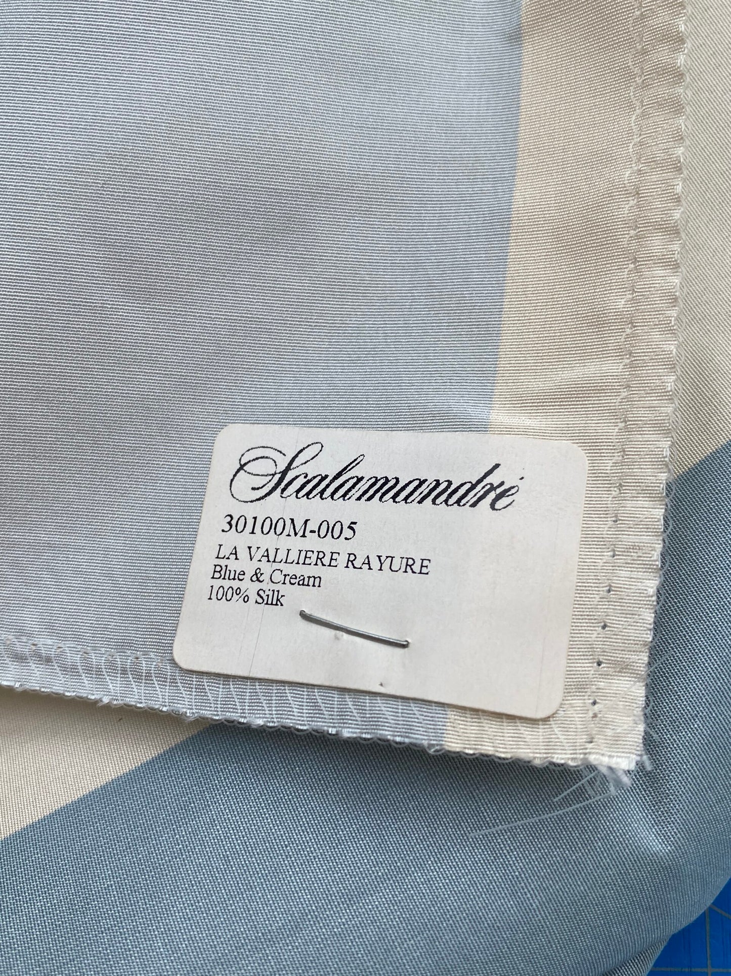 6 Berkbox71 Scalamandre Square Silk La Valliere Rayure Blue and Cream Stripe MSRP USD348/y