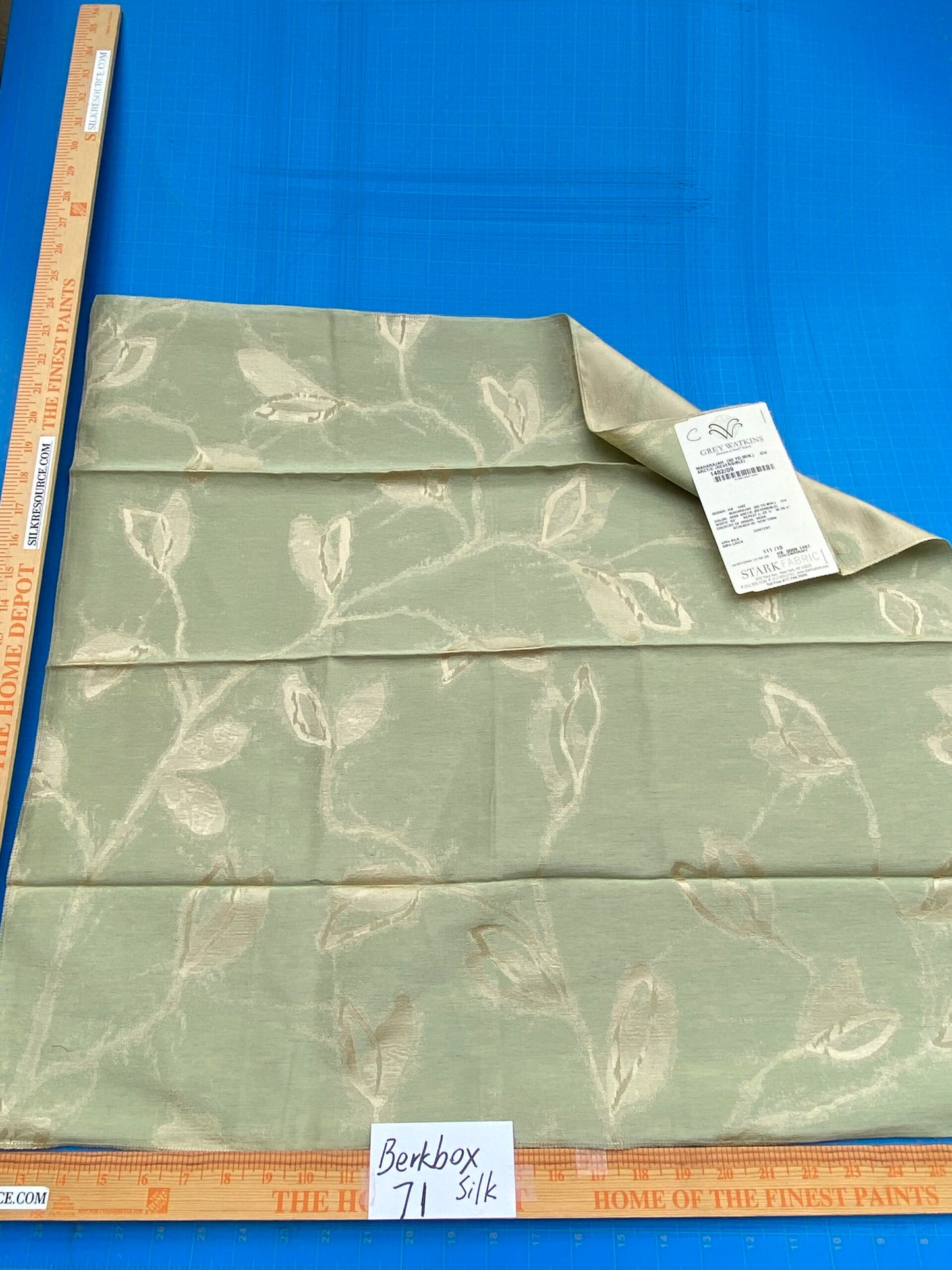 15 Berkbox71 Scalamandre Square Silk Grey Watkins Maharajah Arctic Reversible Green Cream Damask Tree Foliage MSRP USD348/y