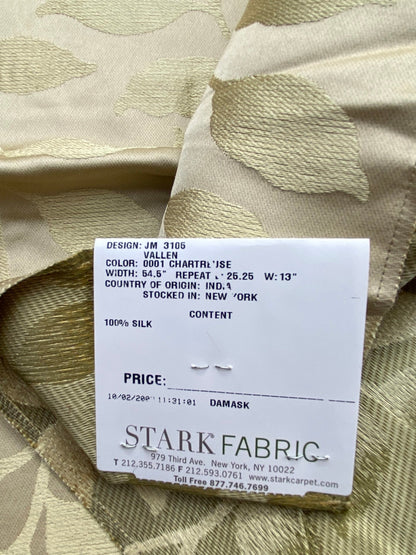 17 Berkbox71 Scalamandre Square Silk Old World Weavers Vallen Chartreuse Green Yellow Silk Leaf Woven  MSRP USD642/y