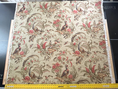 Vervain Pajaro Exotico Print Fabric In Document Beige Light Brown Red Pink Linen Cotton 2.8 Yards MSRP$156/Y