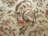 Vervain Pajaro Exotico Print Fabric In Document Beige Light Brown Red Pink Linen Cotton 2.8 Yards MSRP$156/Y