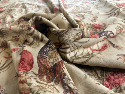 Vervain Pajaro Exotico Print Fabric In Document Beige Light Brown Red Pink Linen Cotton 2.8 Yards MSRP$156/Y