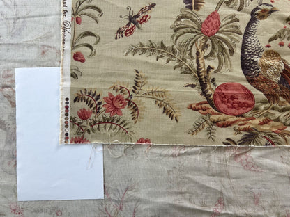 Vervain Pajaro Exotico Print Fabric In Document Beige Light Brown Red Pink Linen Cotton 2.8 Yards MSRP$156/Y