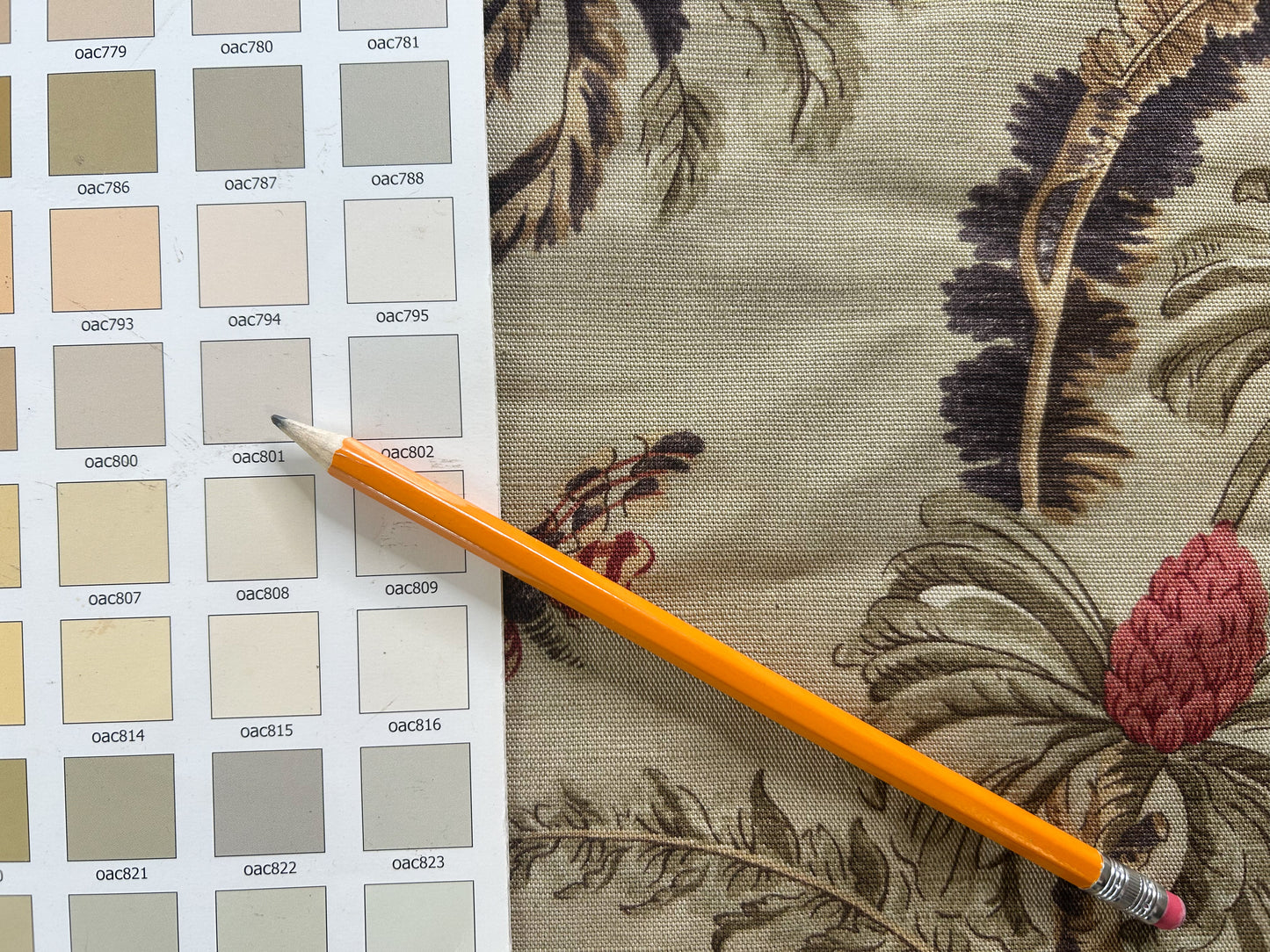 Vervain Pajaro Exotico Print Fabric In Document Beige Light Brown Red Pink Linen Cotton 2.8 Yards MSRP$156/Y