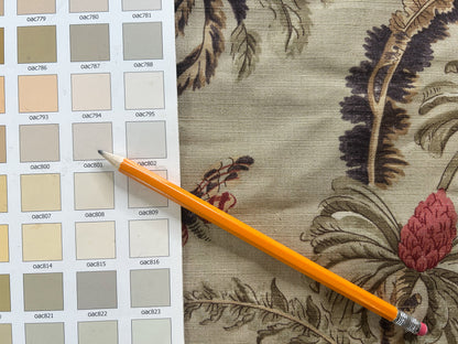 Vervain Pajaro Exotico Print Fabric In Document Beige Light Brown Red Pink Linen Cotton 2.8 Yards MSRP$156/Y