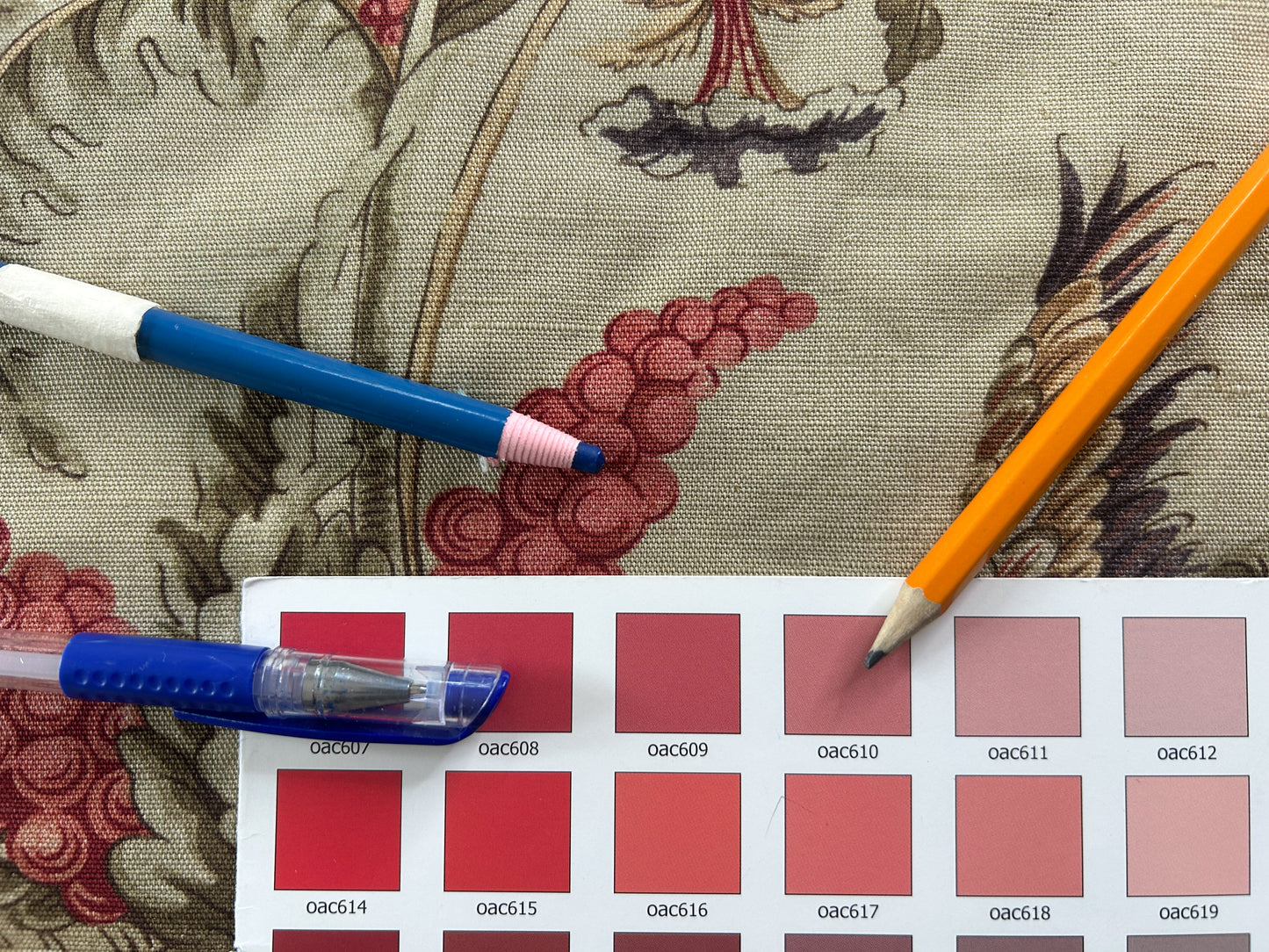 Vervain Pajaro Exotico Print Fabric In Document Beige Light Brown Red Pink Linen Cotton 2.8 Yards MSRP$156/Y