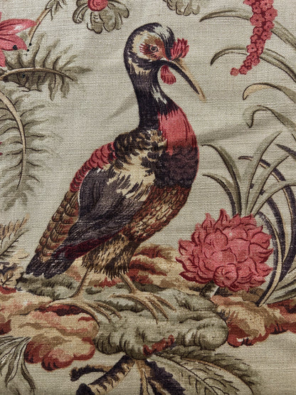 Vervain Pajaro Exotico Print Fabric In Document Beige Light Brown Red Pink Linen Cotton 2.8 Yards MSRP$156/Y