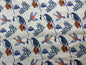 Nine Muses Textile Mexican Bird Linen Print Fabric Indigo Blue White Red Green Yellow
