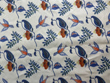 Nine Muses Textile Mexican Bird Linen Print Fabric Indigo Blue White Red Green Yellow