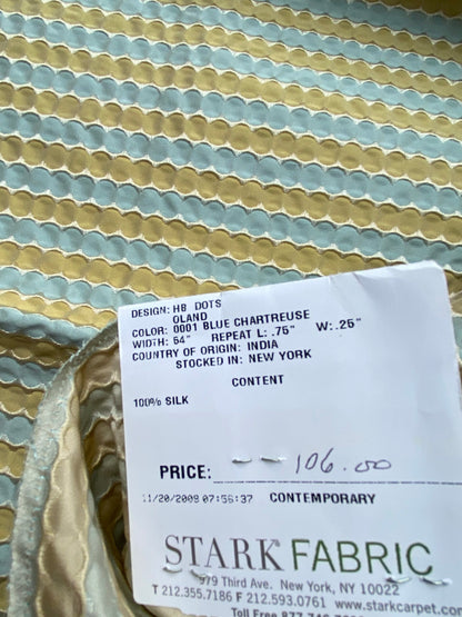32 Berkbox71 Scalamandre Square Silk Old World Weavers Oland Blue Chartreuse Yellow Blue Circle Pattern Small Scale Stripe MSRP USD138/y