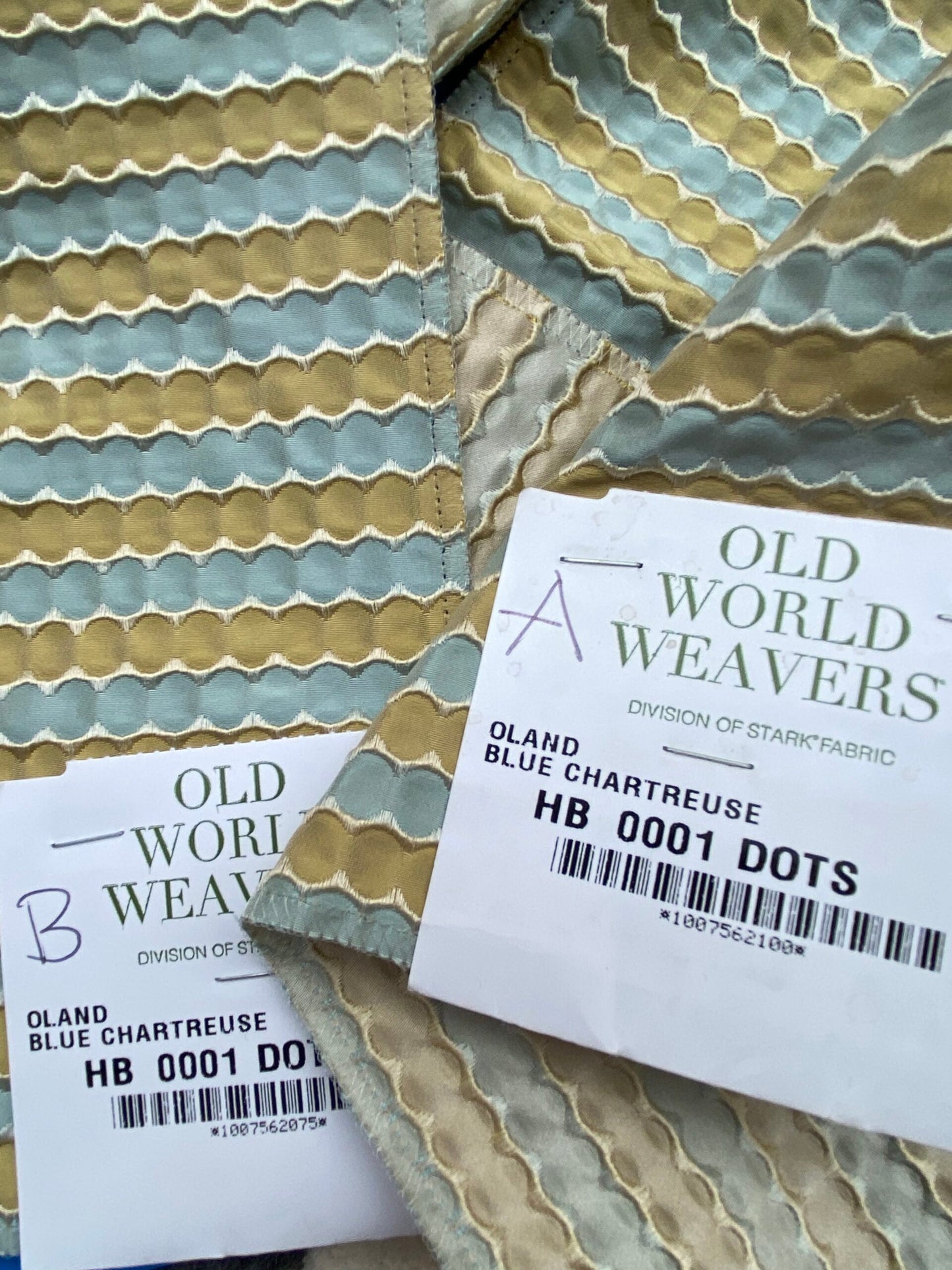 32 Berkbox71 Scalamandre Square Silk Old World Weavers Oland Blue Chartreuse Yellow Blue Circle Pattern Small Scale Stripe MSRP USD138/y