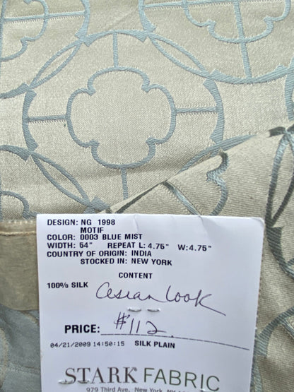 36 Berkbox71 Scalamandre Square Silk Old World Weavers Motif Blue Mist Silk Plain Medallion Geometric Graphic MSRP USD 304/y