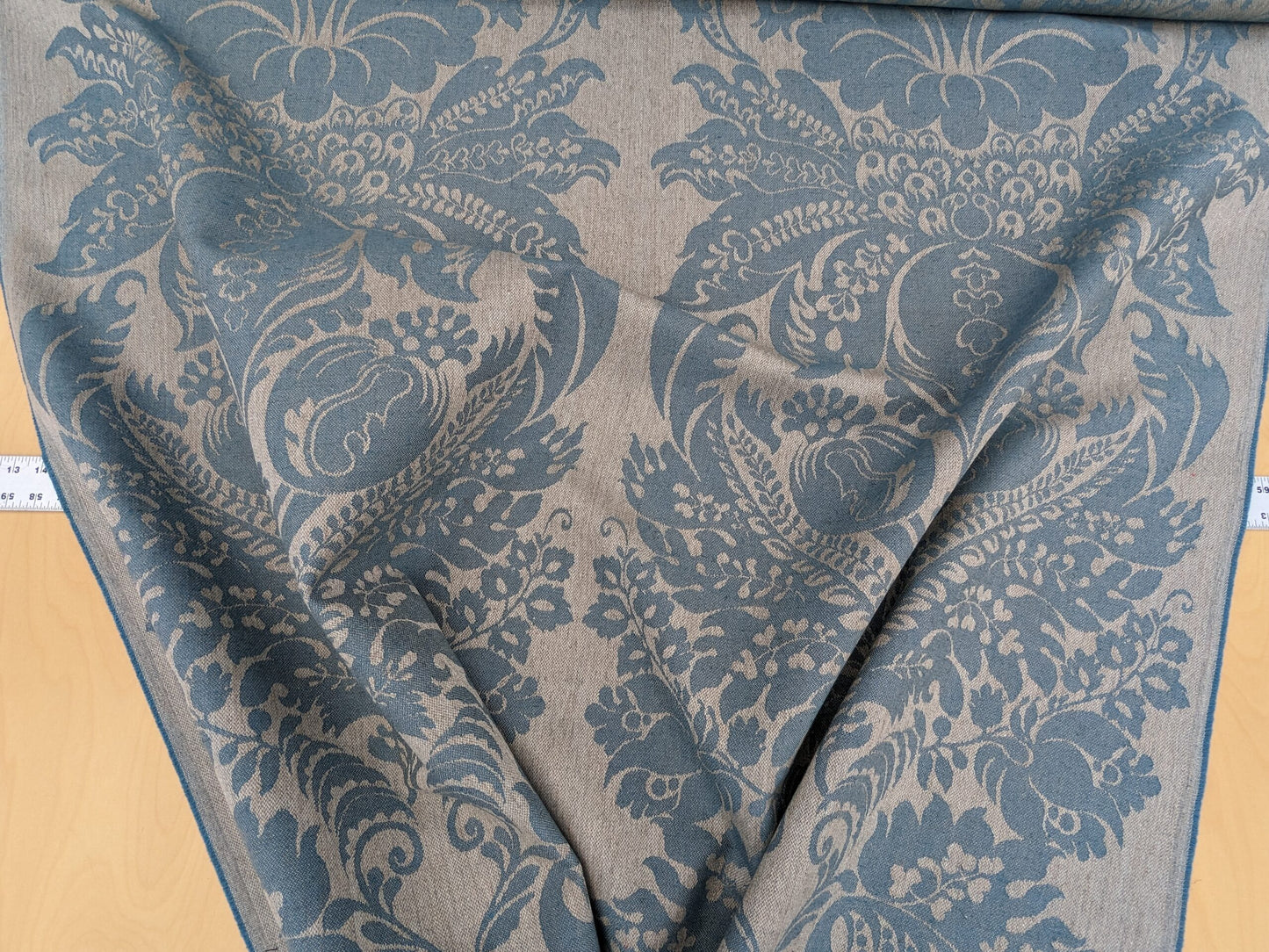 Scalamandre Amelia Delphinium Blue Renaissance Damask Jacquard Linen Acanthus Feather MSRP USD 176/y