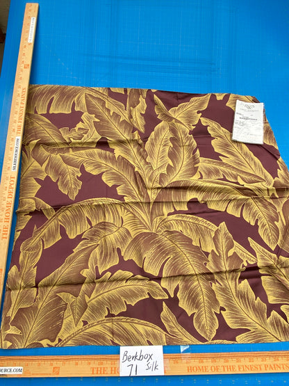 37 Berkbox71 Scalamandre Square Silk Grey Watkins Havana Malvarosa Leaves Foliage Malvarosa Purple Gold Tropical MSRP USD 412/y
