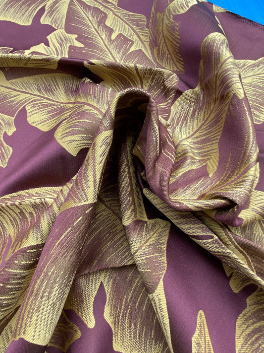 37 Berkbox71 Scalamandre Square Silk Grey Watkins Havana Malvarosa Leaves Foliage Malvarosa Purple Gold Tropical MSRP USD 412/y