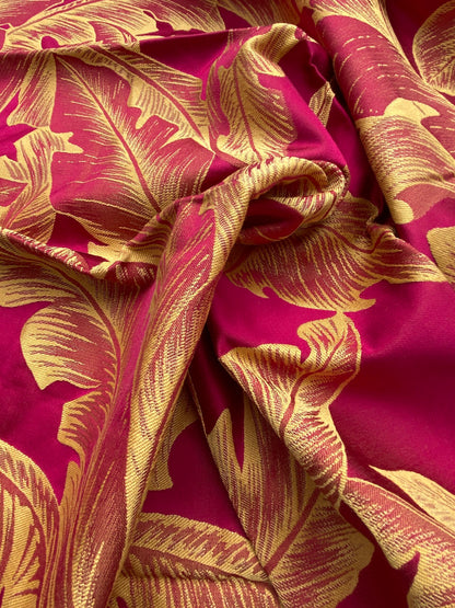 39 Berkbox71 Scalamandre Square Silk Grey Watkins Havana Cremisi Leaves Foliage Malvarosa Purple Gold Tropical MSRP USD 412/y