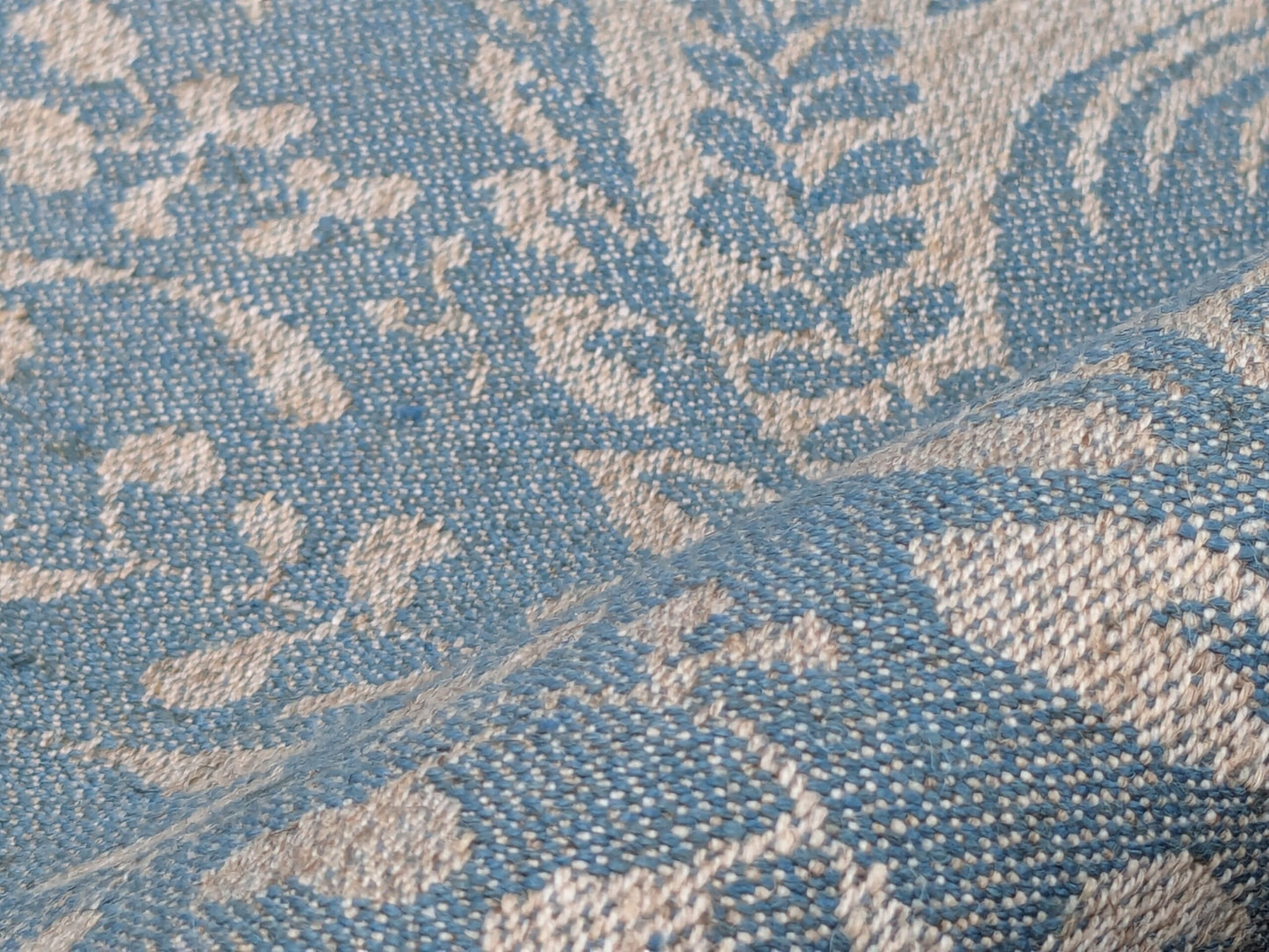 Scalamandre Amelia Delphinium Blue Renaissance Damask Jacquard Linen Acanthus Feather MSRP USD 176/y