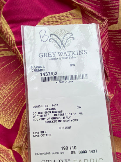 41 Berkbox71 Scalamandre Square Silk Grey Watkins Havana Cremisi Leaves Foliage Malvarosa Purple Gold Tropical MSRP USD 412/y