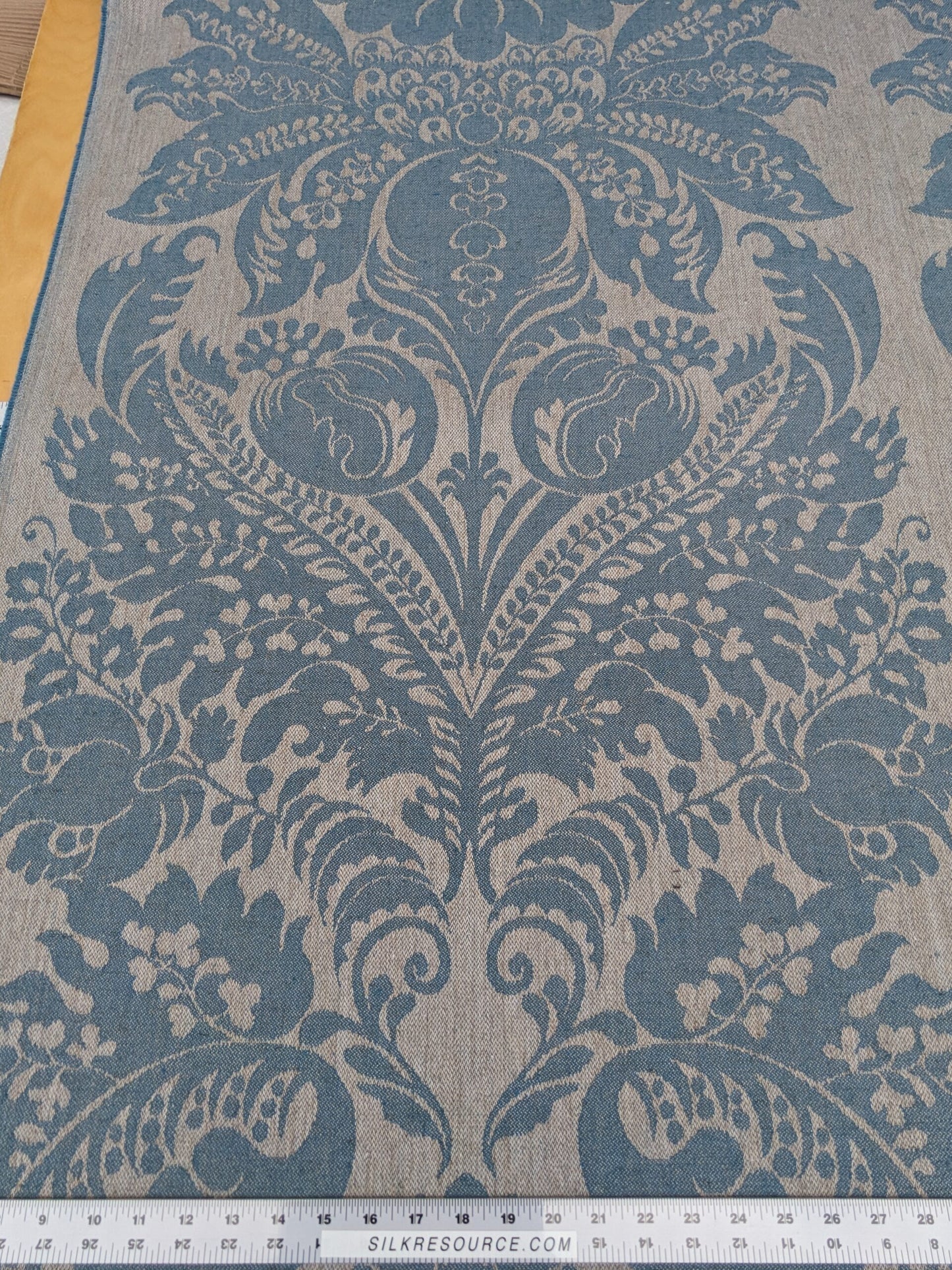 Scalamandre Amelia Delphinium Blue Renaissance Damask Jacquard Linen Acanthus Feather MSRP USD 176/y
