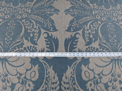 Scalamandre Amelia Delphinium Blue Renaissance Damask Jacquard Linen Acanthus Feather MSRP USD 176/y